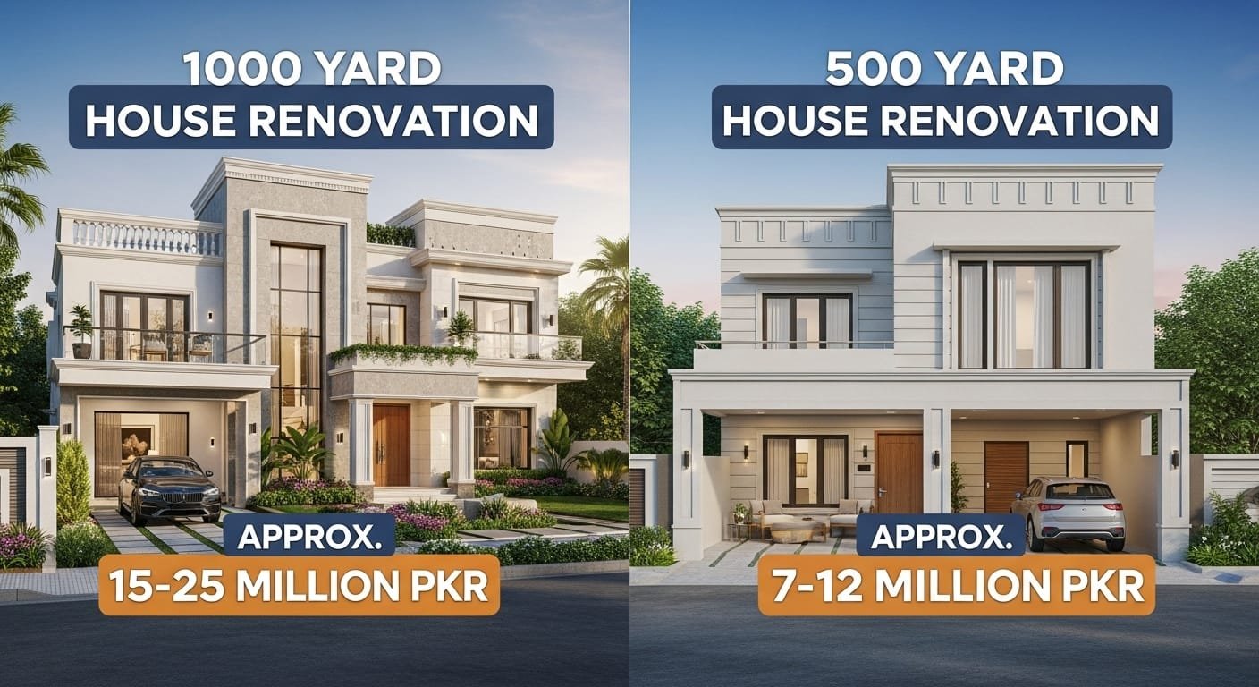 1000 vs 500 Yard House Renovation Cost DHA Karachi