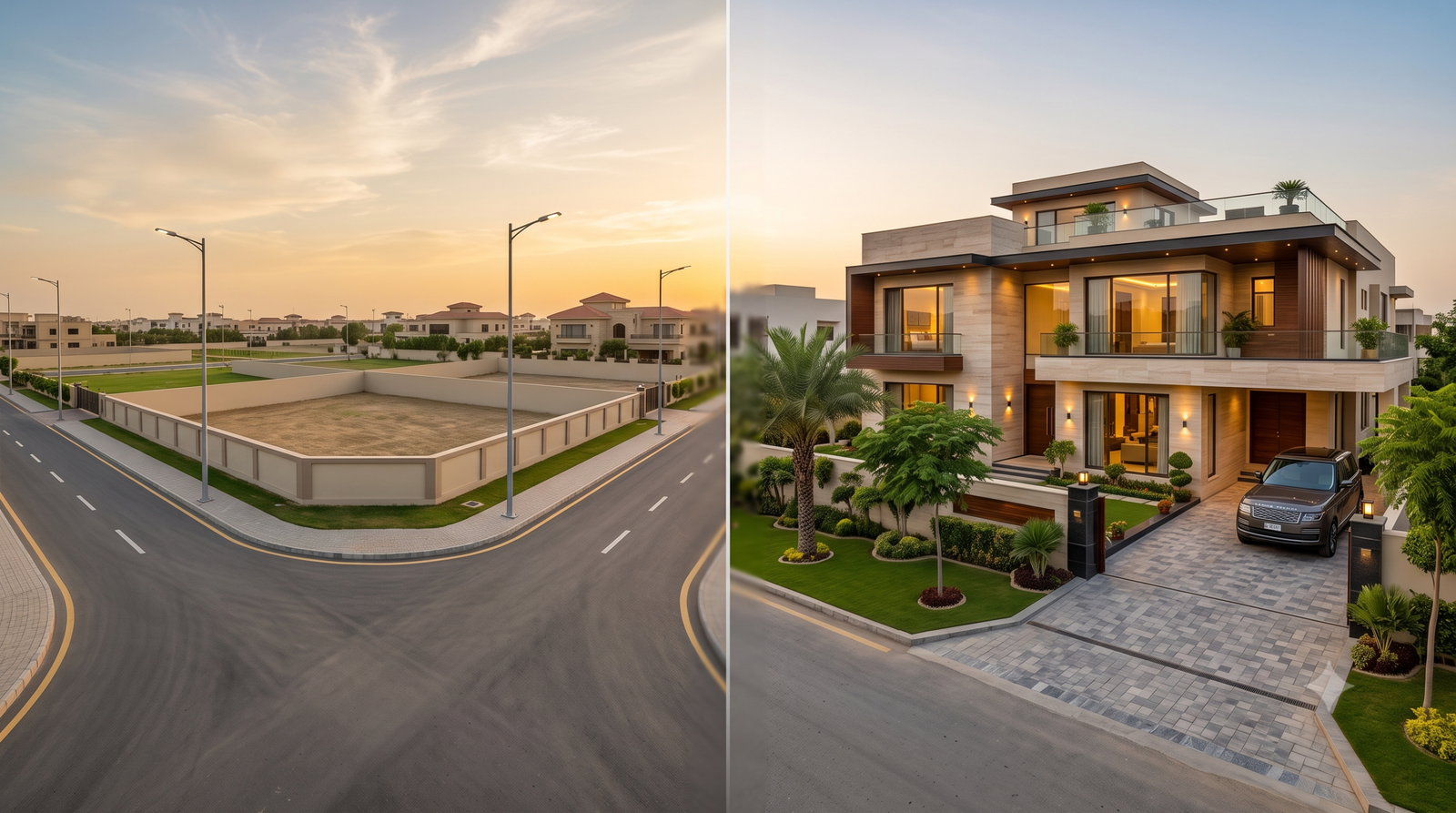 Residential plot and luxury house comparison in DHA Karachi