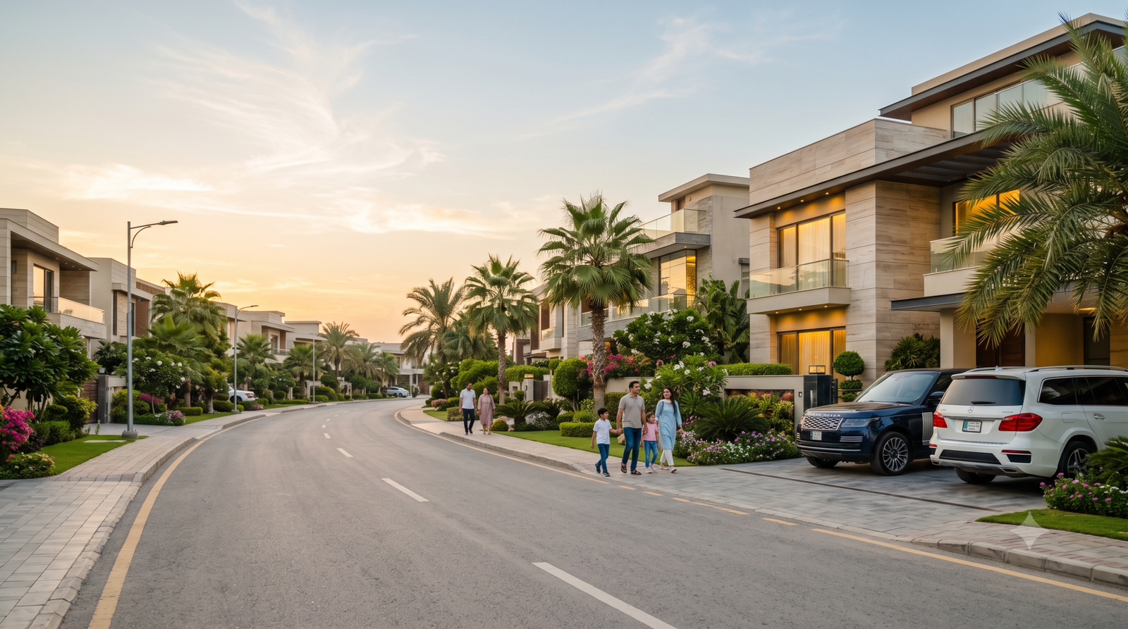 Luxury residential street in DHA Karachi showing premium lifestyle and modern infrastructure